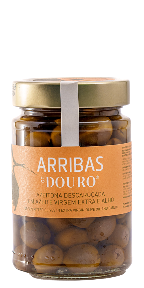 AZEITONAS DESCAROÇADAS EM AZEITE VIRGEM EXTRA E ALHO