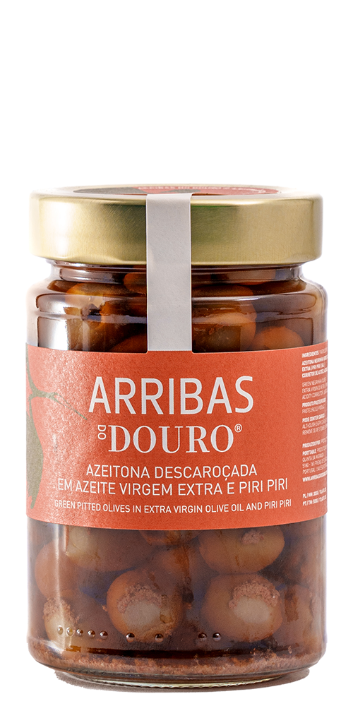 AZEITONAS DESCAROÇADAS EM AZEITE VIRGEM EXTRA E PIRI PIRI